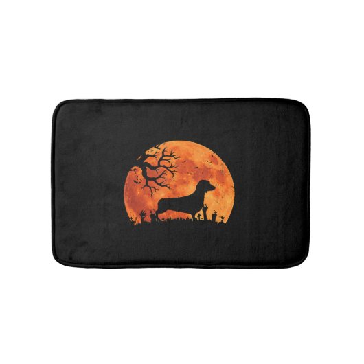 ダシュント犬と月の面白いハロウィーンの衣装 バスマット (正面)