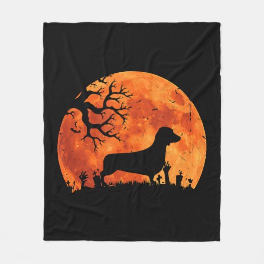 ダシュント犬と月の面白いハロウィーンの衣装 フリースブランケット (正面)