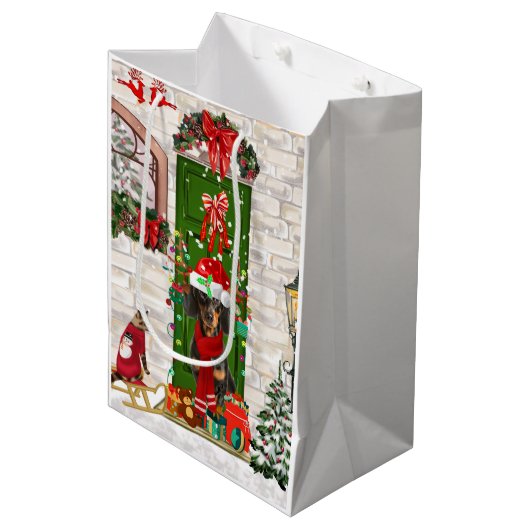 ダシュント犬のクリスマス ミディアムペーパーバッグ (正面アングル)