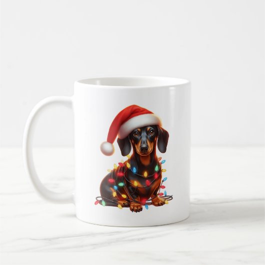 ダシュント犬の子犬クリスマス コーヒーマグカップ (左)