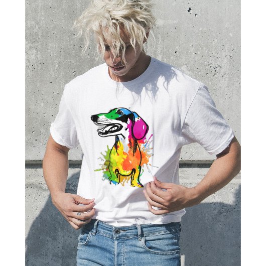 ダシュント犬の水の色カラフルドキシエメンズ Tシャツ