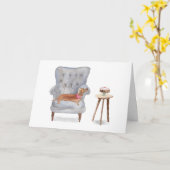 ダシュント犬の水色グリーティングカード カード (黄色い花)