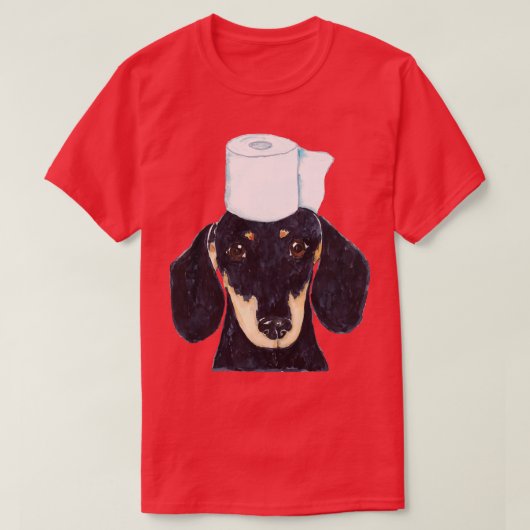 ダシュント犬の絵画トイレ Tシャツ (デザイン正面)