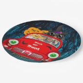 ダシュント犬の車を運転する怖いハロウィーン ペーパープレート (アングル)