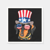 ダシュント犬アメリカ国旗の帽子グラス スタンダードカクテルナプキン (正面)