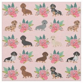 ダシュント犬ピンク花模様 ファブリック