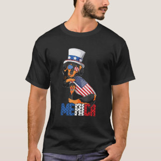 ダシュント犬メリカ7月4日アメリカ国旗 Tシャツ