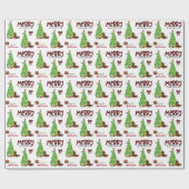 ダシュント犬、鳥とクリスマスツリー ラッピングペーパー (フラット)