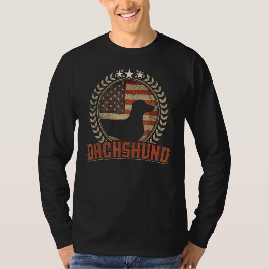 ダシュント米国国旗アメリカ愛国的ウィーナードッグ Tシャツ (正面)