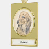 ダシュント絵画（長髪） - Dog Artオリジナル ゴールドプレートバナーオーナメント (左)