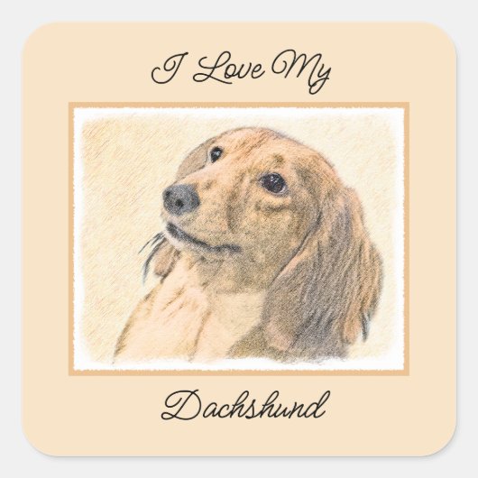 ダシュント絵画(長髪) - Dog Artオリジナル スクエアシール (正面)