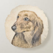 ダシュント絵画（長髪） - Dog Artオリジナル ラウンドクッション (正面)