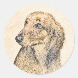 ダシュント絵画(長髪) - Dog Artオリジナル ラウンドシール