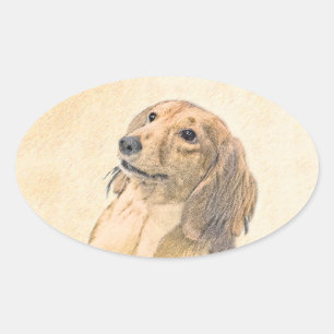 ダシュント絵画(長髪) - Dog Artオリジナル 楕円形シール