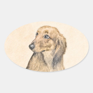 ダシュント絵画(長髪) - Dog Artオリジナル 楕円形シール