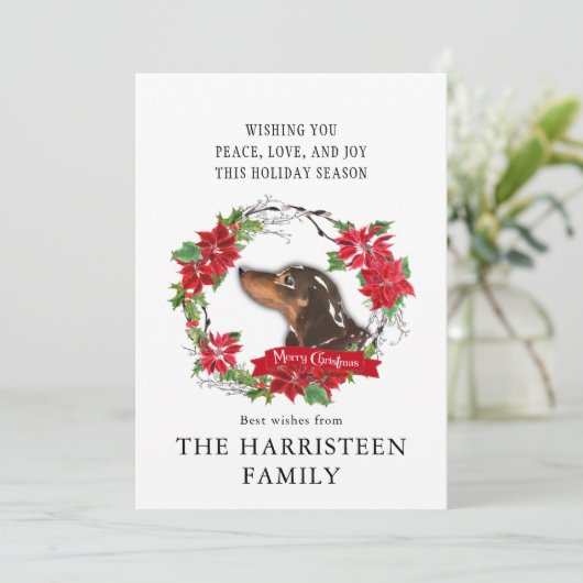 ダシュント茶色の水色ポインセチアのクリスマス シーズンカード (スタンド正面)