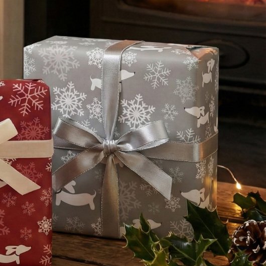 ダシュント雪片シルバークリスマスギフトラップ ラッピングペーパー