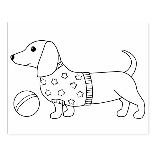ダシュント・ウィーナー犬とボールの着色ページ ラバースタンプ (インプリント)