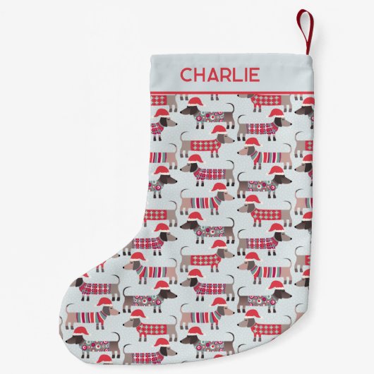 ダシュント・ソーセージ犬クリスマスハットパーソナライズされた スモールクリスマスストッキング (裏面)