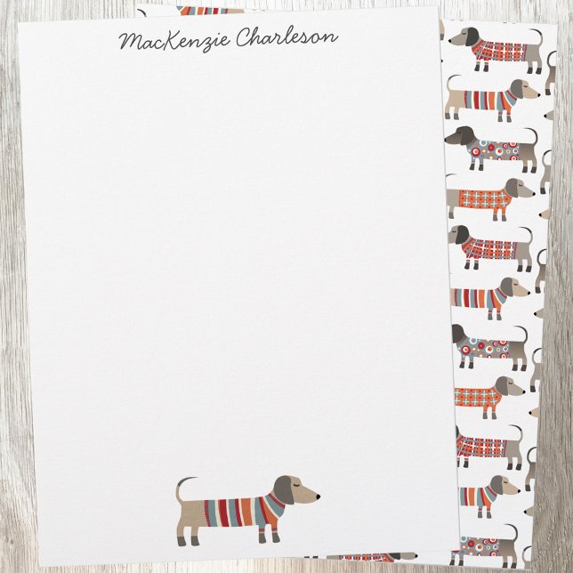ダシュント・ソーセージ犬パーソナライズされた文房具 レターヘッド (Dachshund Wiener Sausage Dog personalized name stationery)