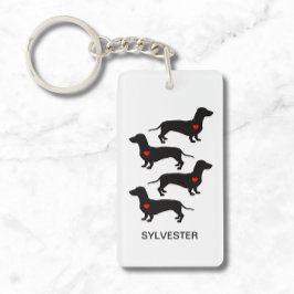 ダシュント・ソーセージ・ドッグ・ハート・モノグラム名 キーホルダー