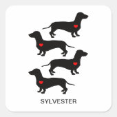 ダシュント・ソーセージ・ドッグ・ハート・モノグラム名 スクエアシール (正面)