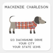 ダシュント・ソーセージWiener犬のアドレパーソナライズされたス スクエアシール (正面)