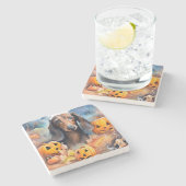 ダシュント・ハロウィンとカボチャ怖い ストーンコースター (横)