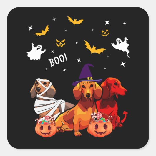 ダシュント・ハロウィーン犬の恋人 スクエアシール (正面)