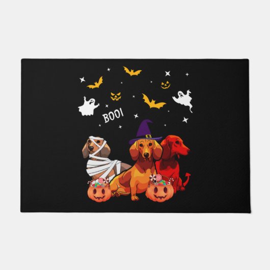 ダシュント・ハロウィーン犬の恋人 ドアマット (正面)