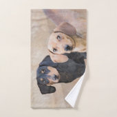 ダシュント(滑ら絵画か) - Dog Artオリジナル バスタオルセット (ハンドタオル)