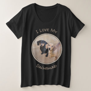 ダシュント(滑ら絵画か) - Dog Artオリジナル プラスサイズTシャツ