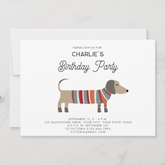 ダシュンドウィナーソーセージドッグバースデーパーティー 招待状 (正面)