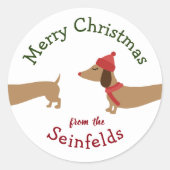 ダシュンドウィーナードッグクリスマスギフトタグ ラウンドシール (正面)