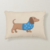 ダシュンドウィーナードッグブルースターセーターonベージュ アクセントクッション (正面)
