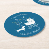 ダシュンドウィーナードッグベビーシャワーブルーボーイ ラウンドペーパーコースター (アングル)