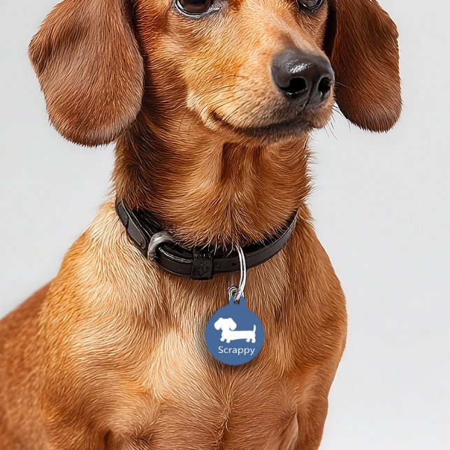 ダシュンドウィーナードッグIDドッグラベルブルー ペット　ネームタグ (Blue dachshund dog tag for wiener dogs - great gift for doxie dads or new sausage dog moms)