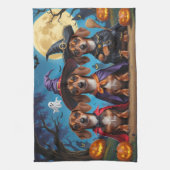 ダシュンドッグスパンプキンハロウィンおもしろい キッチンタオル (縦)