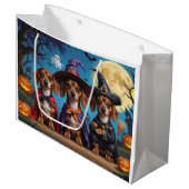 ダシュンドッグスパンプキンハロウィンおもしろい ラージペーパーバッグ (正面アングル)