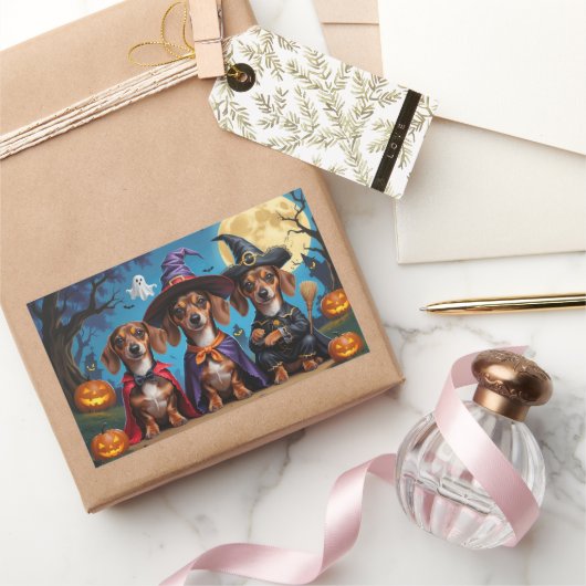 ダシュンドッグスパンプキンハロウィンおもしろい 長方形シール (ギフト)