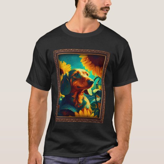 ダシュンドドキシ絵画ウインナソーセージのヒマワリ花M Tシャツ (正面)