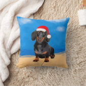 ダシュンドドッグオンビーチクリスマスハット クッション (ブランケット)