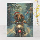 ダシュンドドッグオートバイクリスマス カード (黄色い花)