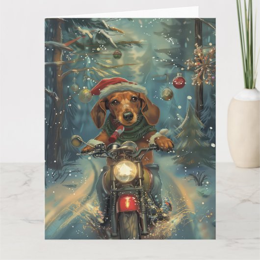 ダシュンドドッグオートバイクリスマス カード (正面)