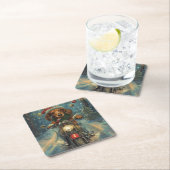 ダシュンドドッグオートバイクリスマス スクエアペーパーコースター (インサイチュ)