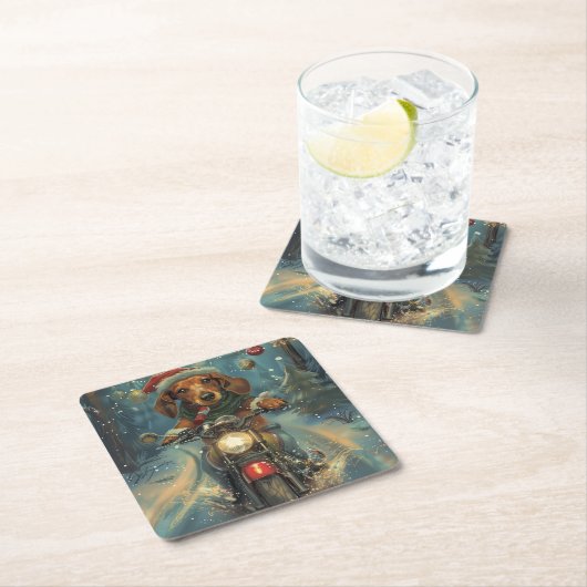 ダシュンドドッグオートバイクリスマス スクエアペーパーコースター (インサイチュ)