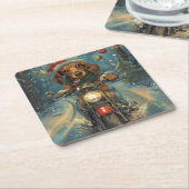 ダシュンドドッグオートバイクリスマス スクエアペーパーコースター (アングル)