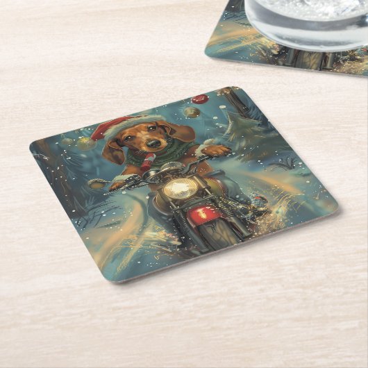 ダシュンドドッグオートバイクリスマス スクエアペーパーコースター (アングル)