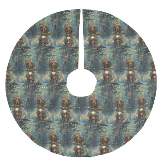 ダシュンドドッグオートバイクリスマス ブラッシュドポリエステルツリースカート (正面)