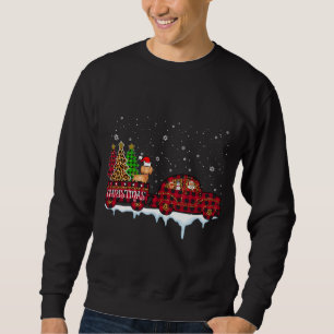 ダシュンドドッグクリスマスレッドプレイドトラックサンタクリスマス スウェットシャツ